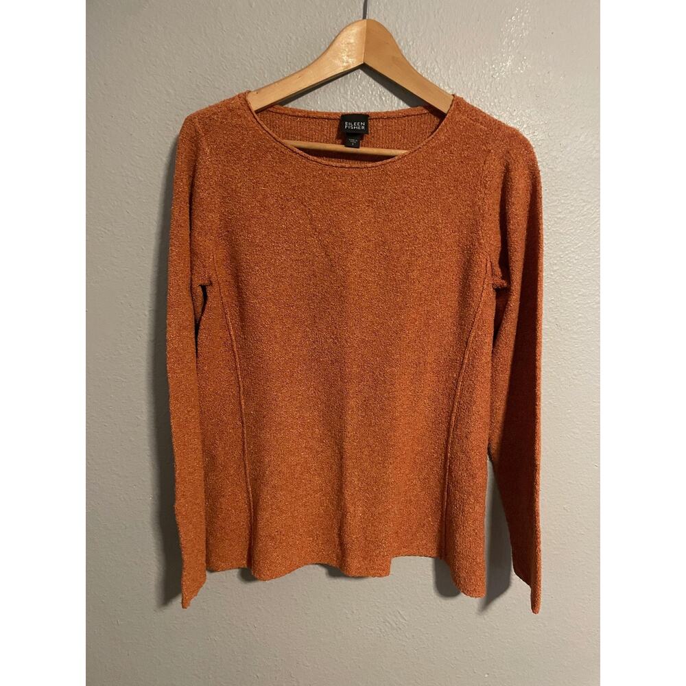Eileen Fisher Sweater Womens Small Orange Silk Nylon Crew Neck Pullover Knit